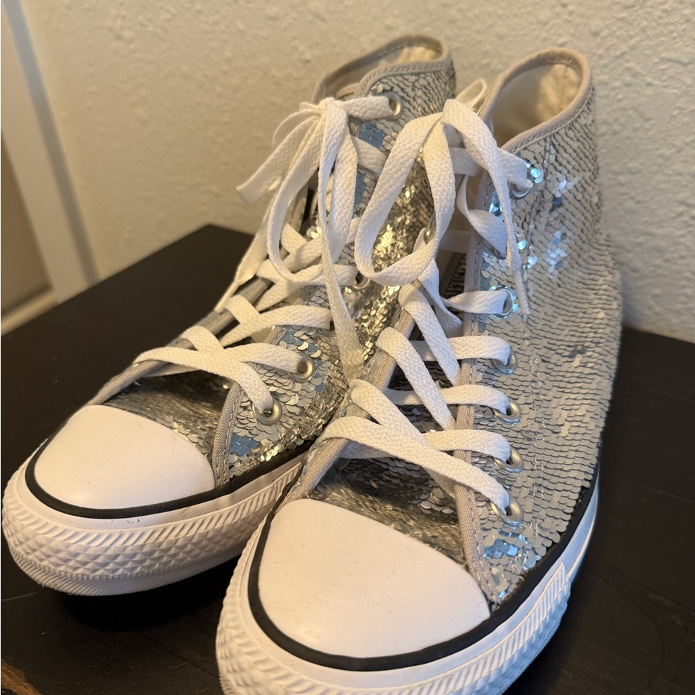 Sequin High-Top Converse - Silver